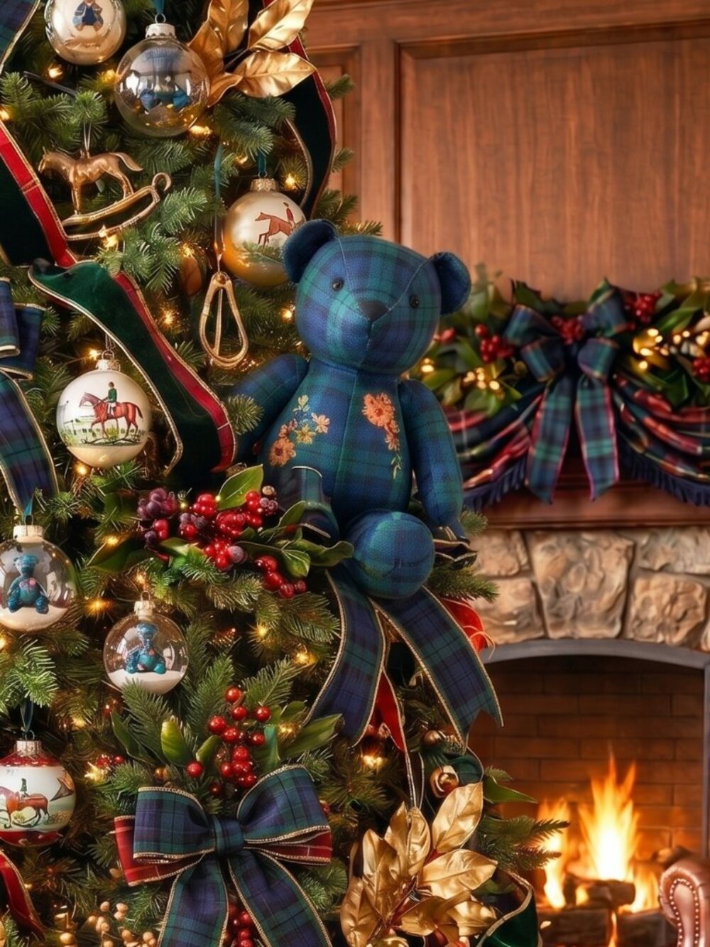 NWT Johnny Was Mingo Plaid Embroidered Velvet Bear - Whimsical Home Decor
